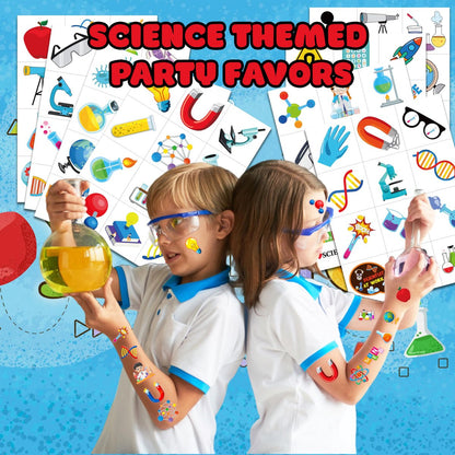 96-Pack Funny Science Temporary Tattoos for Kids – Mad Scientist Lab Birthday Party Favors, Chemistry Experiment Tattoo Stickers for Boys & Girls