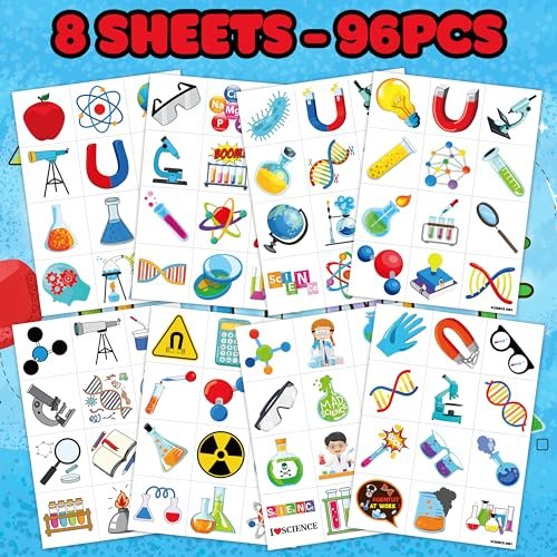 96-Pack Funny Science Temporary Tattoos for Kids – Mad Scientist Lab Birthday Party Favors, Chemistry Experiment Tattoo Stickers for Boys & Girls - görsel 6