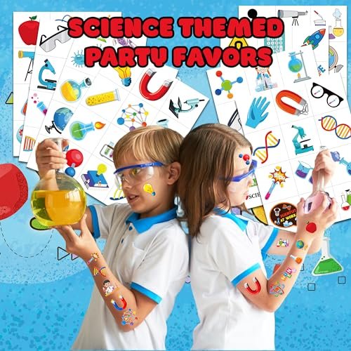 96-Pack Funny Science Temporary Tattoos for Kids – Mad Scientist Lab Birthday Party Favors, Chemistry Experiment Tattoo Stickers for Boys & Girls - görsel 4