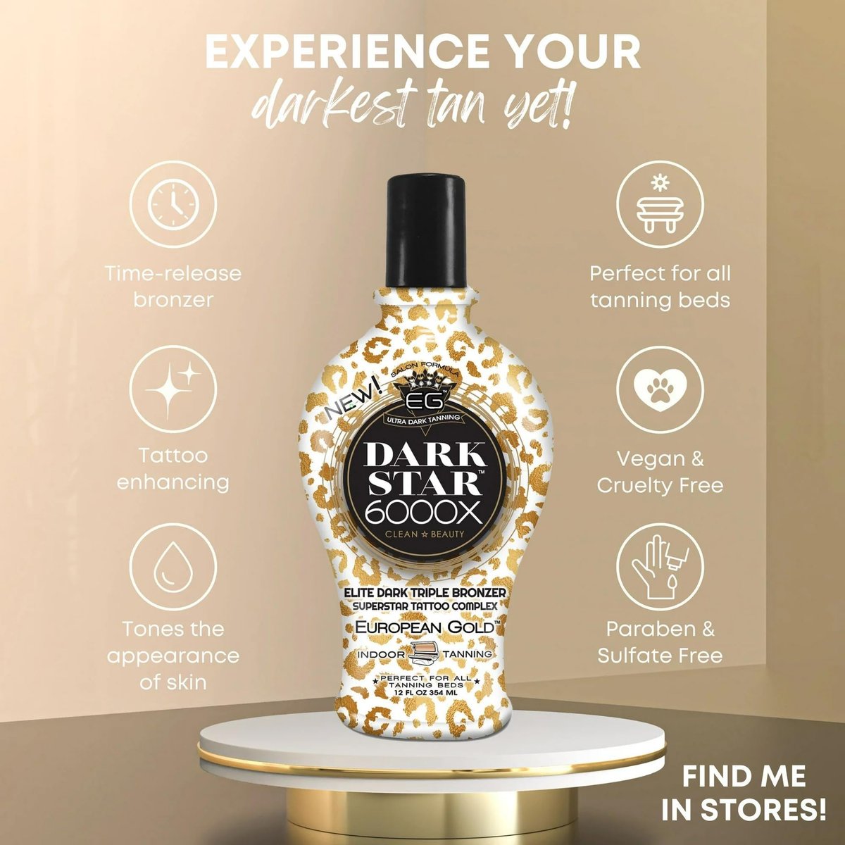 European Gold Dark Star 6000X Ultra-Dark Tanning Lotion - Triple-Bronze Formula for Deep, Long-Lasting Tan, 12 oz Avelisse