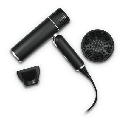 StyleCraft Ace Foldable Lightweight Hair Dryer with Powerful Motor, Diffuser & Concentrator Nozzle – Black Avelisse