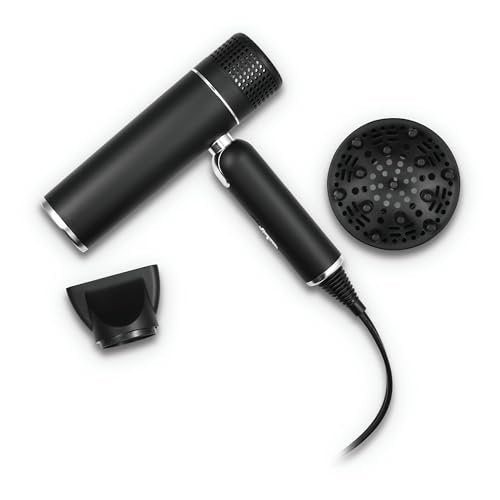 StyleCraft Ace Foldable Lightweight Hair Dryer with Powerful Motor, Diffuser & Concentrator Nozzle – Black Avelisse
