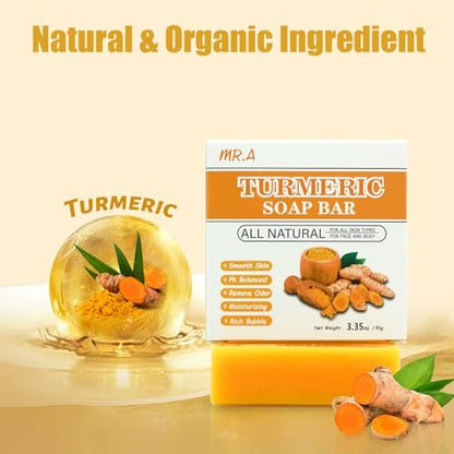 MR.A Turmeric Soap Bar & Oil Set: Natural Vitamin C Infused Face & Body Cleanser, Soothing & Hydrating Skincare for All Skin Types