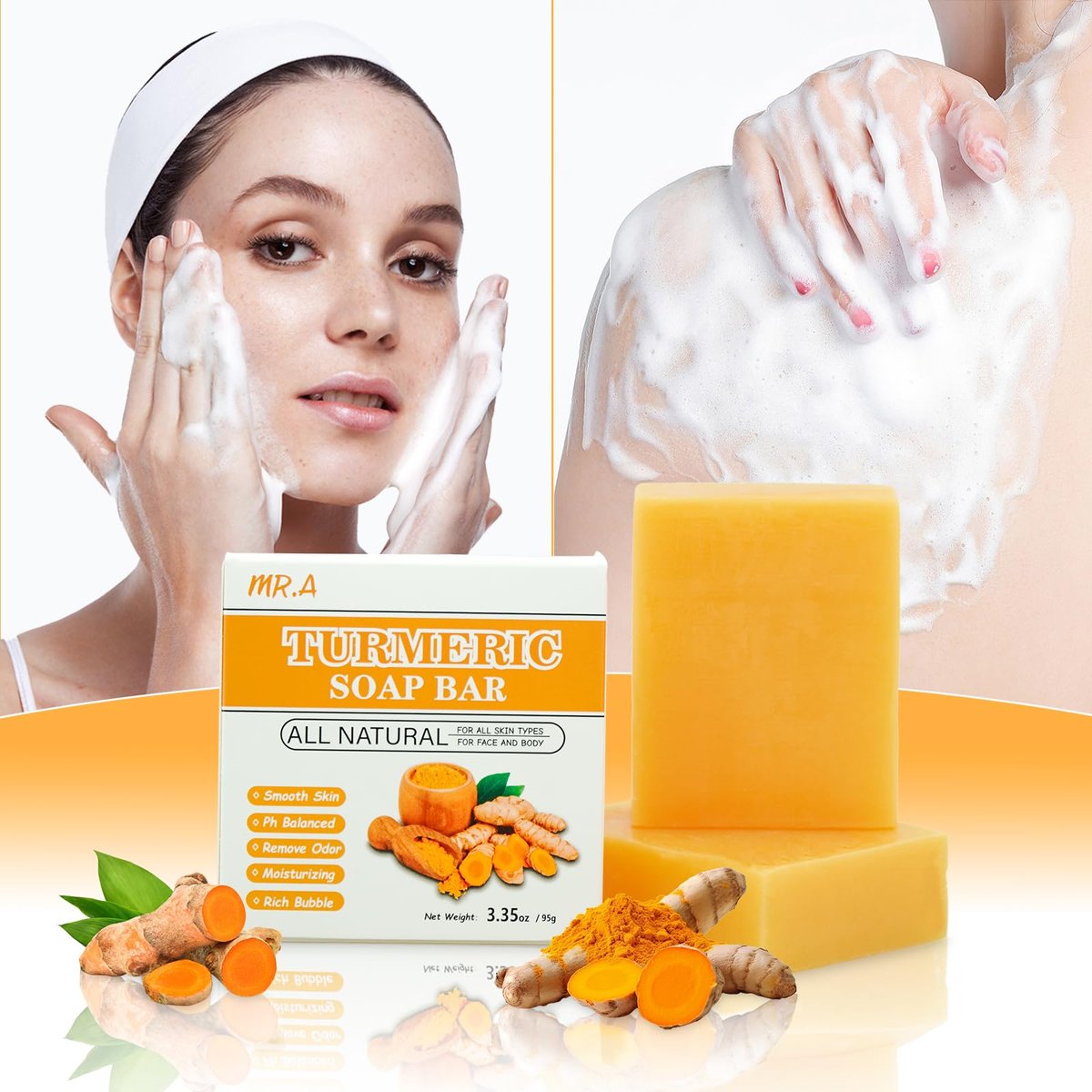 MR.A Turmeric Soap Bar & Oil Set: Natural Vitamin C Infused Face & Body Cleanser, Soothing & Hydrating Skincare for All Skin Types - görsel 5