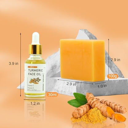 MR.A Turmeric Soap Bar & Oil Set: Natural Vitamin C Infused Face & Body Cleanser, Soothing & Hydrating Skincare for All Skin Types