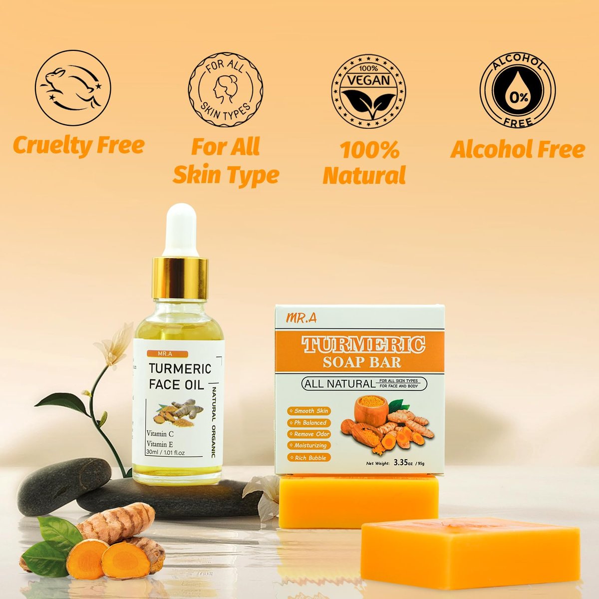 MR.A Turmeric Soap Bar & Oil Set: Natural Vitamin C Infused Face & Body Cleanser, Soothing & Hydrating Skincare for All Skin Types - görsel 11