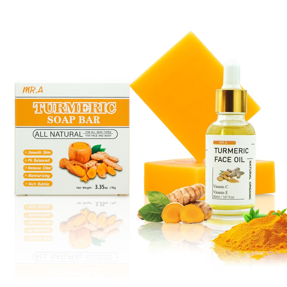 MR.A Turmeric Soap Bar & Oil Set: Natural Vitamin C Infused Face & Body Cleanser, Soothing & Hydrating Skincare for All Skin Types - görsel 1