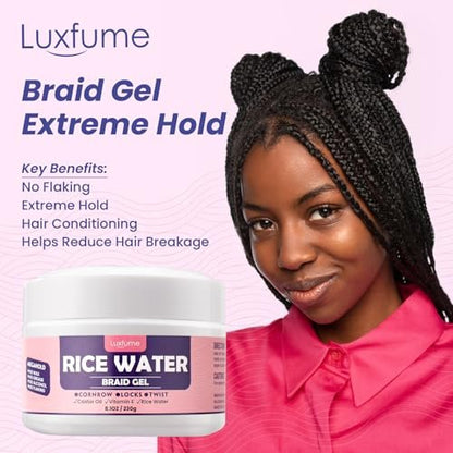 Luxfume Braiding Gel Extra Hold 8.1 oz – Extreme Hold for Braids, Twists, Locs & Edges with High Shine, No White Residue