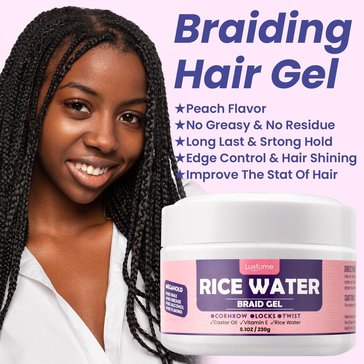 Luxfume Braiding Gel Extra Hold 8.1 oz – Extreme Hold for Braids, Twists, Locs & Edges with High Shine, No White Residue - görsel 8