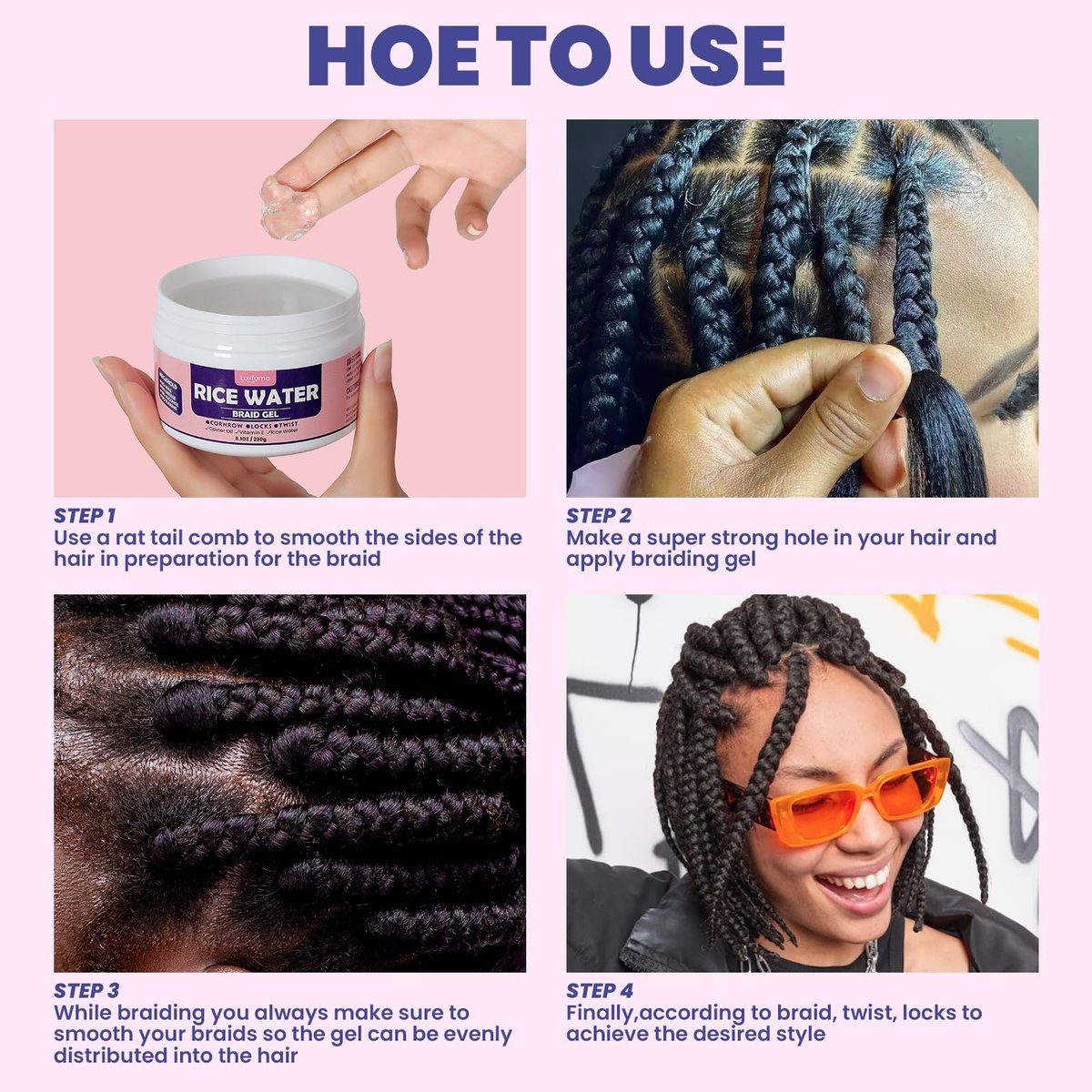 Luxfume Braiding Gel Extra Hold 8.1 oz – Extreme Hold for Braids, Twists, Locs & Edges with High Shine, No White Residue - görsel 12