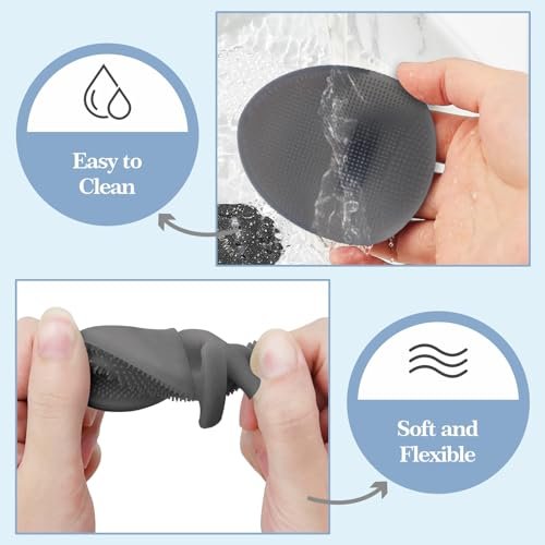 Manmihealth Silicone Back Scrubber (Thin Bristles) & Shower Face Brush Set (3PCS) - Gentle Exfoliating Body Scrubber, Bath Glove, Face Scrubber, Gray - görsel 10