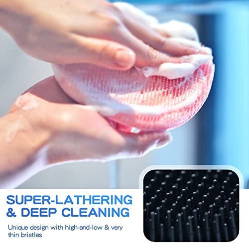 Manmihealth Silicone Back Scrubber (Thin Bristles) & Shower Face Brush Set (3PCS) - Gentle Exfoliating Body Scrubber, Bath Glove, Face Scrubber, Gray - görsel 8