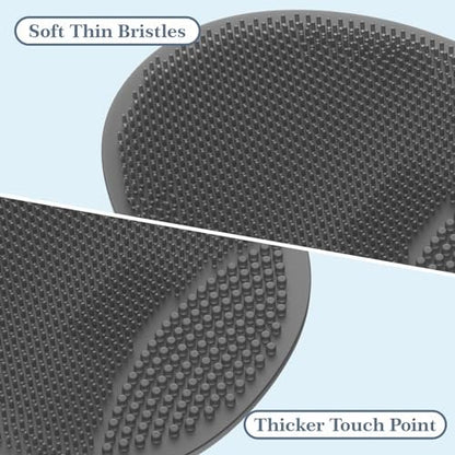 Manmihealth Silicone Back Scrubber (Thin Bristles) & Shower Face Brush Set (3PCS) - Gentle Exfoliating Body Scrubber, Bath Glove, Face Scrubber, Gray