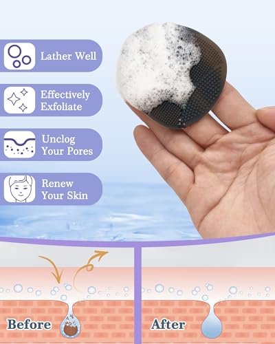 Manmihealth Silicone Back Scrubber, Bath Glove & Face Brush Set (3PCS) - Super-Exfoliating & Lathering Body Scrubber, Shower Brush, Face Scrubber Combination, with Free Hook (Black) - görsel 10