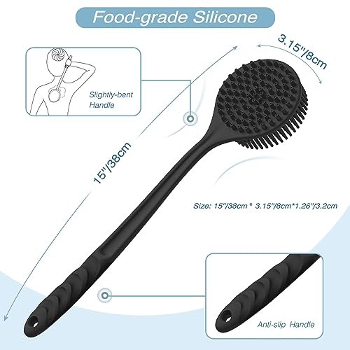 Manmihealth Silicone Back Scrubber, Bath Glove & Face Brush Set (3PCS) - Super-Exfoliating & Lathering Body Scrubber, Shower Brush, Face Scrubber Combination, with Free Hook (Black) - görsel 4