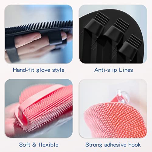 Manmihealth Silicone Back Scrubber, Bath Glove & Face Brush Set (3PCS) - Super-Exfoliating & Lathering Body Scrubber, Shower Brush, Face Scrubber Combination, with Free Hook (Black) - görsel 12