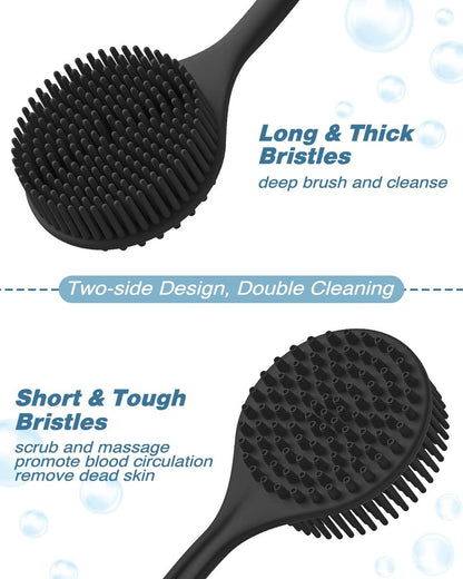 Manmihealth Silicone Back Scrubber, Bath Glove & Face Brush Set (3PCS) - Super-Exfoliating & Lathering Body Scrubber, Shower Brush, Face Scrubber Combination, with Free Hook (Black)