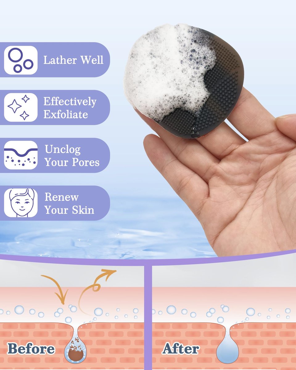 Manmihealth Silicone Back Scrubber, Bath Glove & Face Brush Set (3PCS) - Super-Exfoliating & Lathering Body Scrubber, Shower Brush, Face Scrubber Combination, with Free Hook (Black) - görsel 9