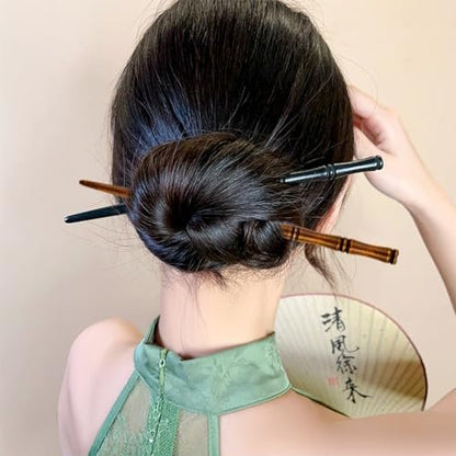 16 PCS Retro Wooden Hair Sticks Bamboo Shape Hair Chopsticks - Vintage Elegant Hair Pins for Long Hair Women and Girls Bun Hairstyles Decorative Holder
