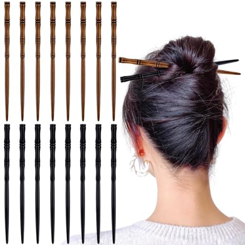 16 PCS Retro Wooden Hair Sticks Bamboo Shape Hair Chopsticks - Vintage Elegant Hair Pins for Long Hair Women and Girls Bun Hairstyles Decorative Holder - görsel 2