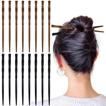 16 PCS Retro Wooden Hair Sticks Bamboo Shape Hair Chopsticks - Vintage Elegant Hair Pins for Long Hair Women and Girls Bun Hairstyles Decorative Holder