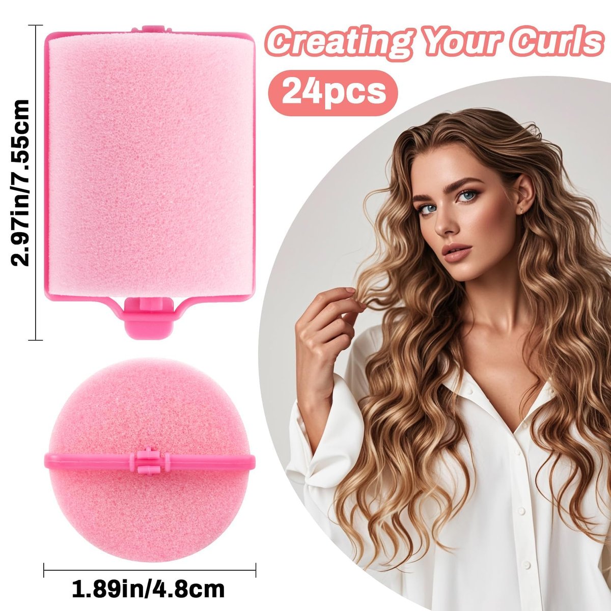 MAQIHAN 24PCS Foam Hair Rollers - 1.89 Inch Large Sponge Rollers for Heatless Curls - Soft Sleeping Curlers for Short & Long Hair - görsel 4