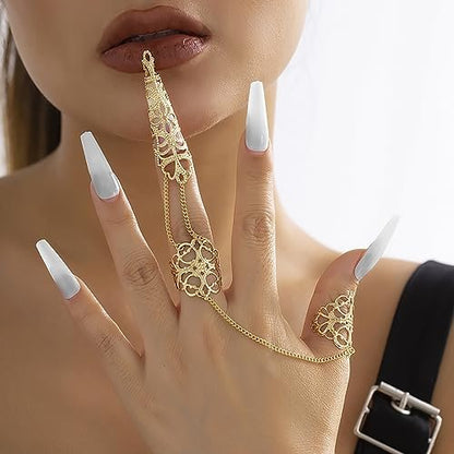 Sgoeths Gothic Hollow Finger Nail Tip Claw Rings for Women - 2 Pcs Copper Fingertip Claw Nail Rings for Halloween Cosplay Costume