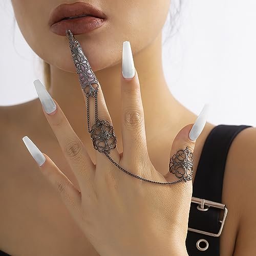 Sgoeths Gothic Hollow Finger Nail Tip Claw Rings for Women - 2 Pcs Copper Fingertip Claw Nail Rings for Halloween Cosplay Costume - görsel 6
