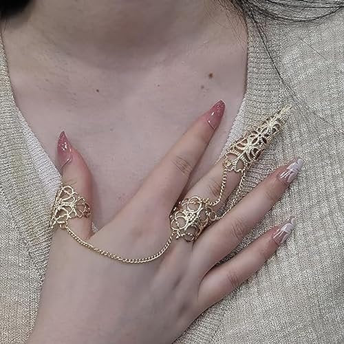 Sgoeths Gothic Hollow Finger Nail Tip Claw Rings for Women - 2 Pcs Copper Fingertip Claw Nail Rings for Halloween Cosplay Costume - görsel 12