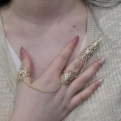 Sgoeths Gothic Hollow Finger Nail Tip Claw Rings for Women - 2 Pcs Copper Fingertip Claw Nail Rings for Halloween Cosplay Costume