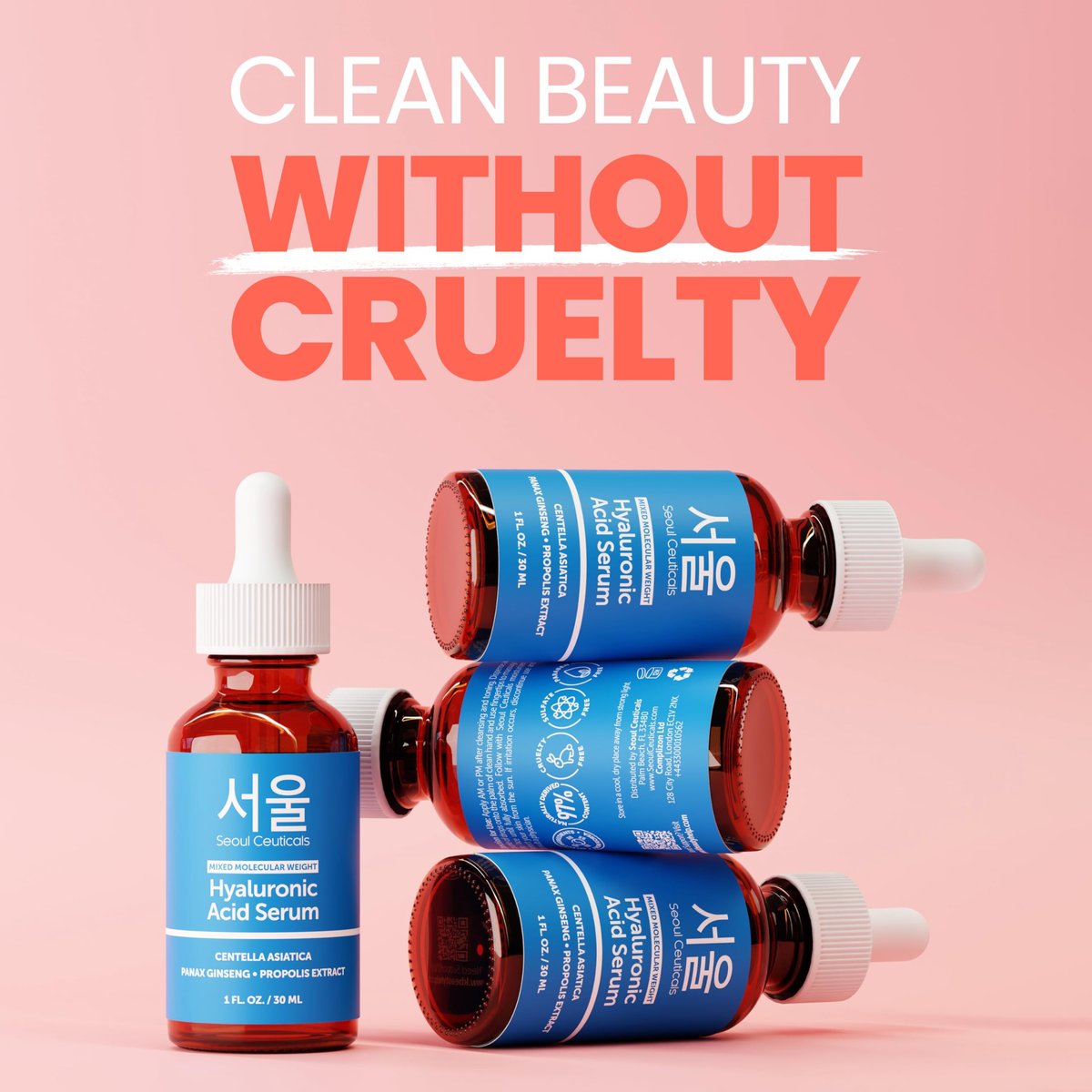 SeoulCeuticals Korean Hyaluronic Acid Serum for Face - Dual Molecular Weight HA with Centella & Propolis - 1 oz Avelisse