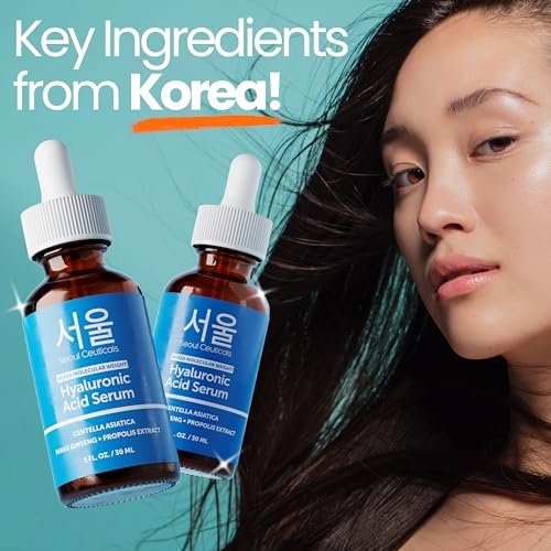 SeoulCeuticals Korean Hyaluronic Acid Serum for Face - Dual Molecular Weight HA with Centella & Propolis - 1 oz Avelisse