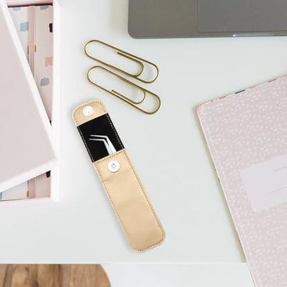 Beaupretty Pu Leather Tweezer Protective Case – Smooth, Shockproof Cover for Eyelash Grafting Tweezers, Lightweight Portable Storage Sleeve (Golden, 14.5x4.3cm)