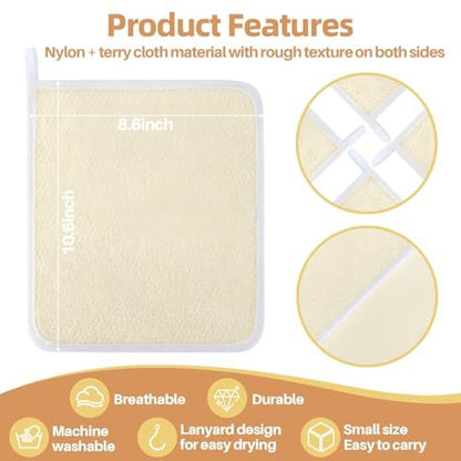 MAQIHAN Exfoliating Cloth - 4 Pack Nylon Exfoliating Washcloths for Body and Face, 8x10 Inches Durable Weave Bath Scrubber for Women and Men