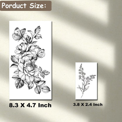 CHARLENT 23 Sheets Flower Temporary Tattoos for Women - Waterproof Realistic Rose Orchid Tiny Branch Sketch Fake Tattoos for Body Art