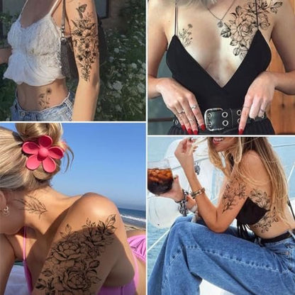 CHARLENT 23 Sheets Flower Temporary Tattoos for Women - Waterproof Realistic Rose Orchid Tiny Branch Sketch Fake Tattoos for Body Art