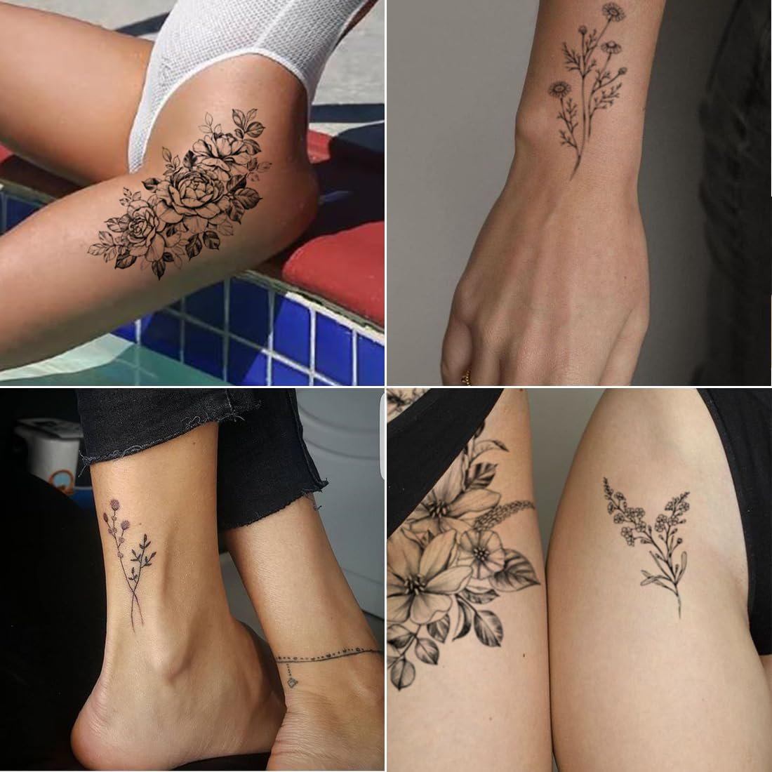 CHARLENT 23 Sheets Flower Temporary Tattoos for Women - Waterproof Realistic Rose Orchid Tiny Branch Sketch Fake Tattoos for Body Art - görsel 9