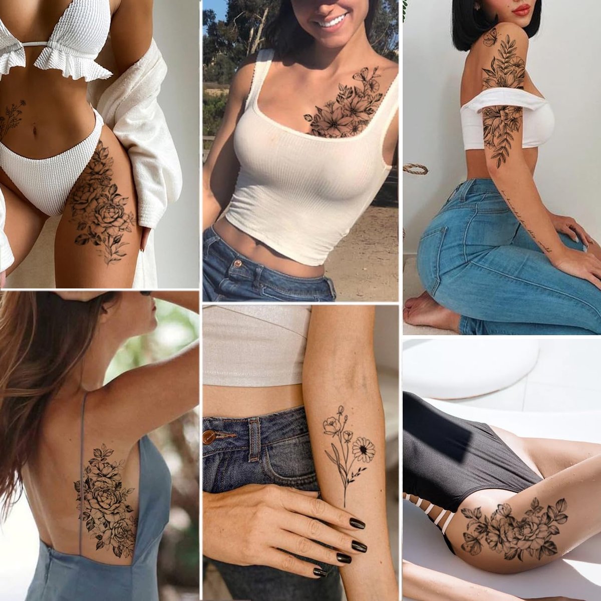 CHARLENT 23 Sheets Flower Temporary Tattoos for Women - Waterproof Realistic Rose Orchid Tiny Branch Sketch Fake Tattoos for Body Art - görsel 11