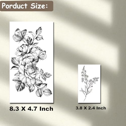 CHARLENT 23 Sheets Flower Temporary Tattoos for Women - Waterproof Realistic Rose Orchid Tiny Branch Sketch Fake Tattoos for Body Art - görsel 8