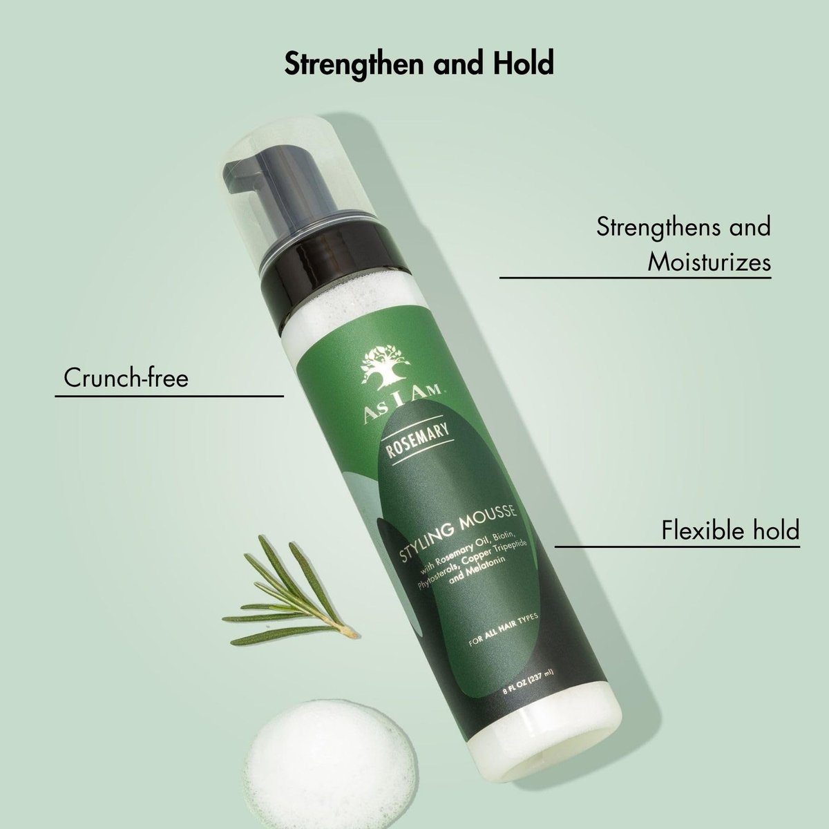 As I Am Rosemary Styling Mousse – 8 Fl Oz with Biotin & Saw Palmetto for Curly, Wavy, and Natural Hair - görsel 7