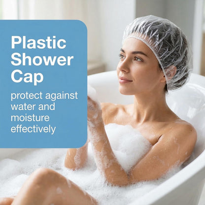 MAQIHAN 100 Disposable Shower Caps Large - Thickened Plastic Hair Caps for Deep Conditioning, Reusable Waterproof for Women Men, Hair Treatment Bath Cap for Long Hair Travel Essentials