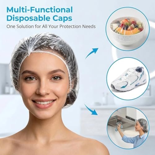 MAQIHAN 100 Disposable Shower Caps Large - Thickened Plastic Hair Caps for Deep Conditioning, Reusable Waterproof for Women Men, Hair Treatment Bath Cap for Long Hair Travel Essentials - görsel 12