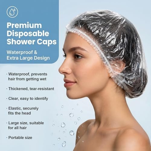MAQIHAN 100 Disposable Shower Caps Large - Thickened Plastic Hair Caps for Deep Conditioning, Reusable Waterproof for Women Men, Hair Treatment Bath Cap for Long Hair Travel Essentials - görsel 8