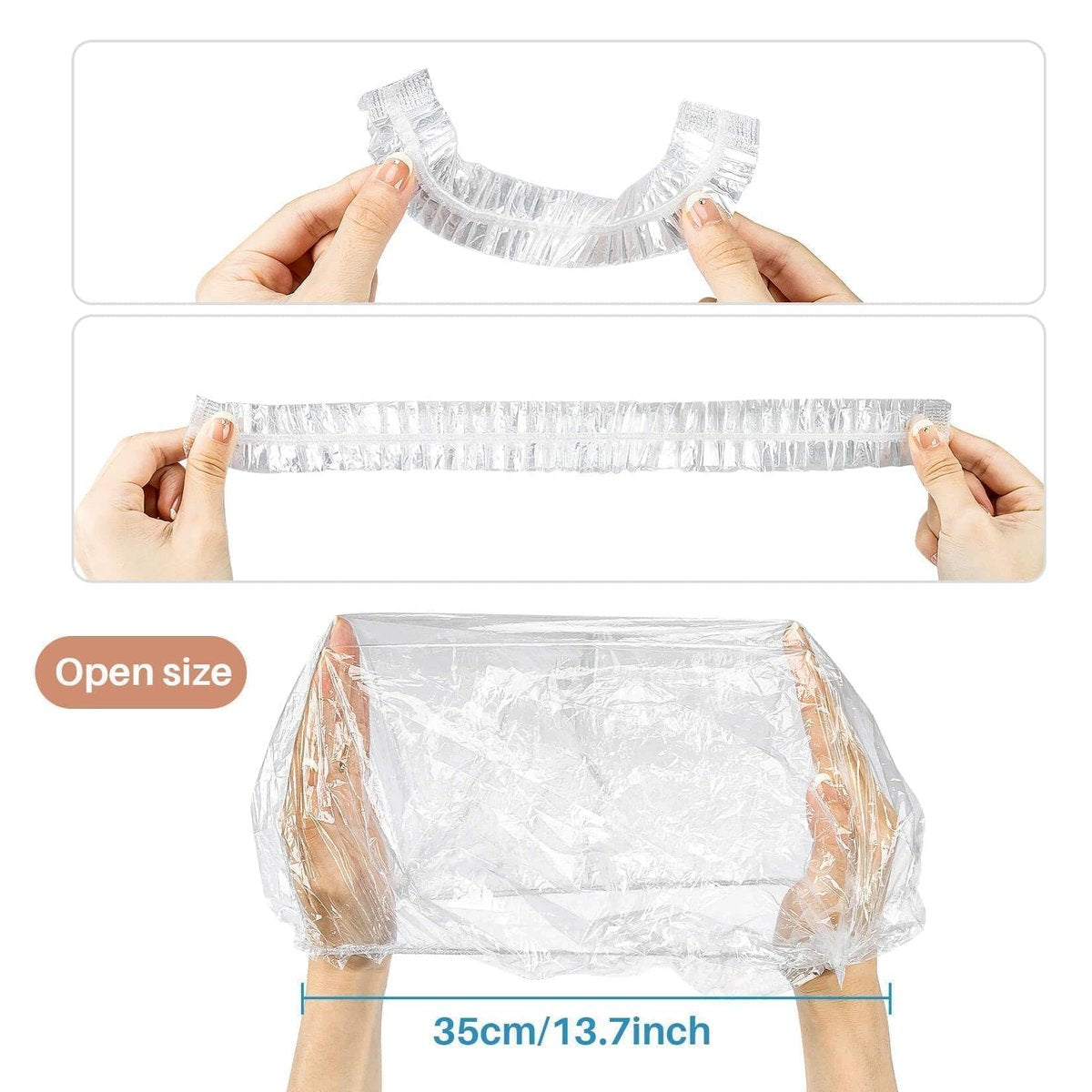 MAQIHAN 100 Disposable Shower Caps Large - Thickened Plastic Hair Caps for Deep Conditioning, Reusable Waterproof for Women Men, Hair Treatment Bath Cap for Long Hair Travel Essentials - görsel 5