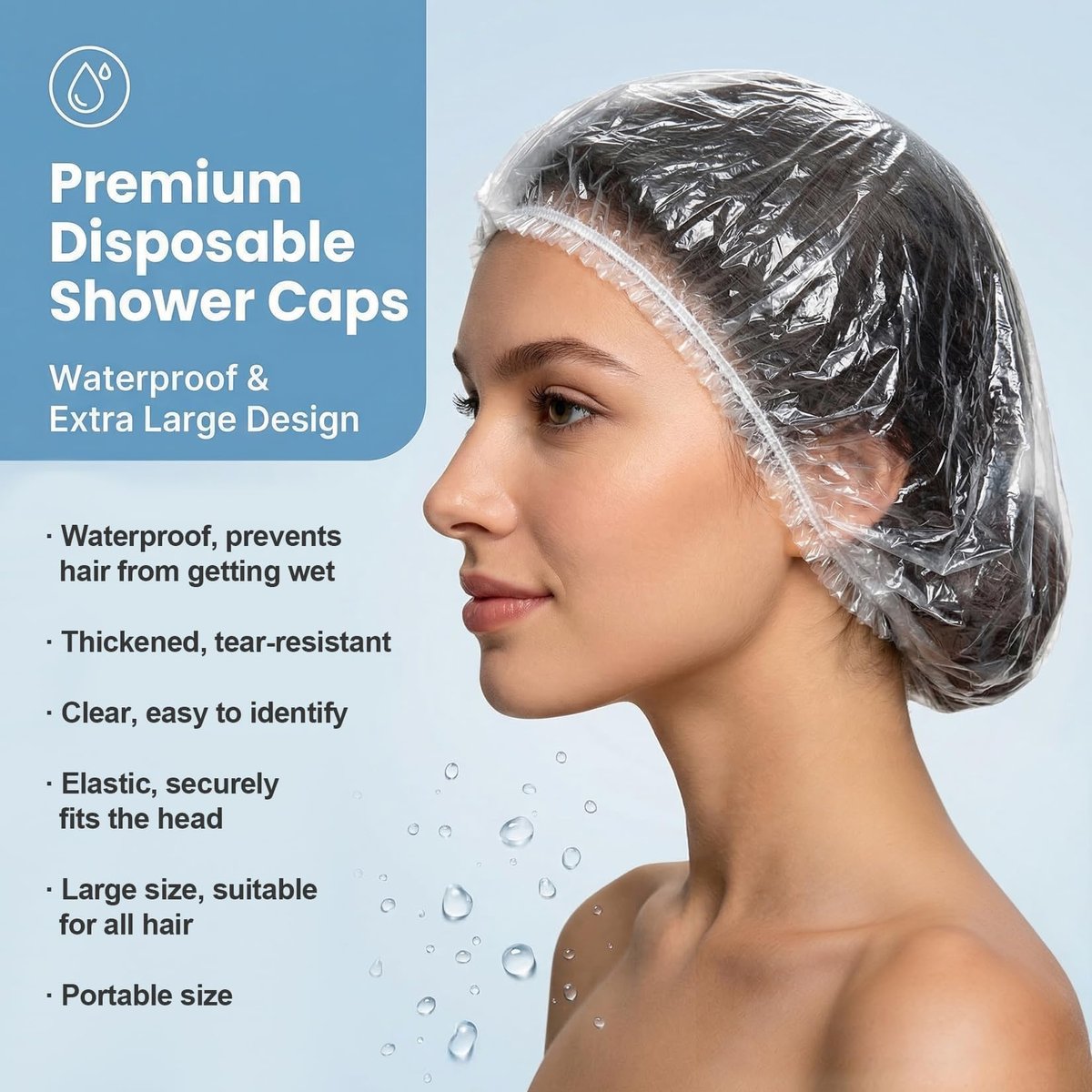 MAQIHAN 100 Disposable Shower Caps Large - Thickened Plastic Hair Caps for Deep Conditioning, Reusable Waterproof for Women Men, Hair Treatment Bath Cap for Long Hair Travel Essentials - görsel 7