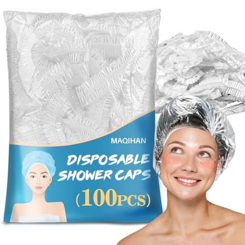 MAQIHAN 100 Disposable Shower Caps Large - Thickened Plastic Hair Caps for Deep Conditioning, Reusable Waterproof for Women Men, Hair Treatment Bath Cap for Long Hair Travel Essentials - görsel 2