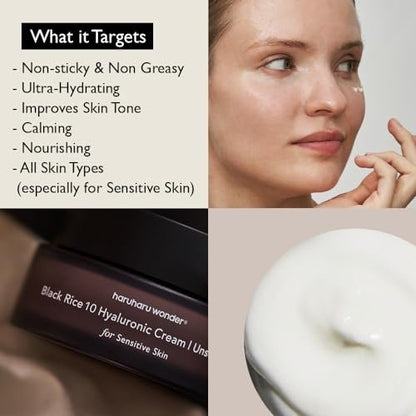 HARUHARU wonder Black Rice 10 Hyaluronic Cream Unscented - 1.6 fl oz Vegan Cruelty-Free Korean Moisturizer Avelisse