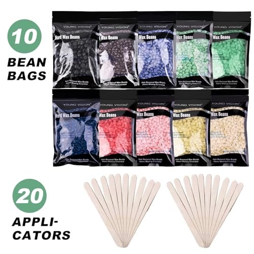 YOUNG VISION Hard Wax Beads for Hair Removal – 2.2 lbs (1000g) Refill Waxing Beads for Sensitive Skin – Soft & Painless Wax Beans for Face, Brazilian, Bikini, Body – 10 Packs, Multi Color Avelisse