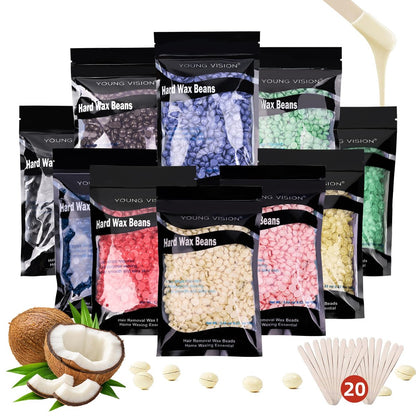YOUNG VISION Hard Wax Beads for Hair Removal – 2.2 lbs (1000g) Refill Waxing Beads for Sensitive Skin – Soft & Painless Wax Beans for Face, Brazilian, Bikini, Body – 10 Packs, Multi Color Avelisse