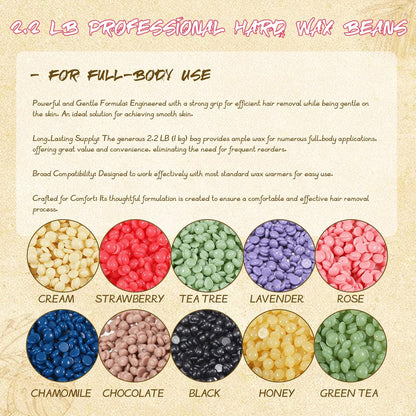 YOUNG VISION Hard Wax Beads for Hair Removal – 2.2 lbs (1000g) Refill Waxing Beads for Sensitive Skin – Soft & Painless Wax Beans for Face, Brazilian, Bikini, Body – 10 Packs, Multi Color Avelisse